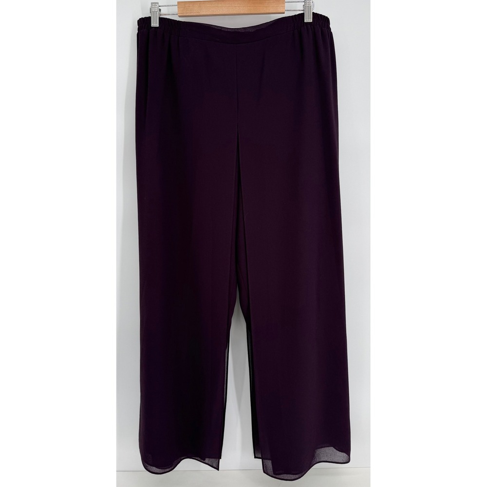 R&M Richards Womens Sz 16P Eggplant Purple Chiffon Overlay Wide Leg Slit Pants